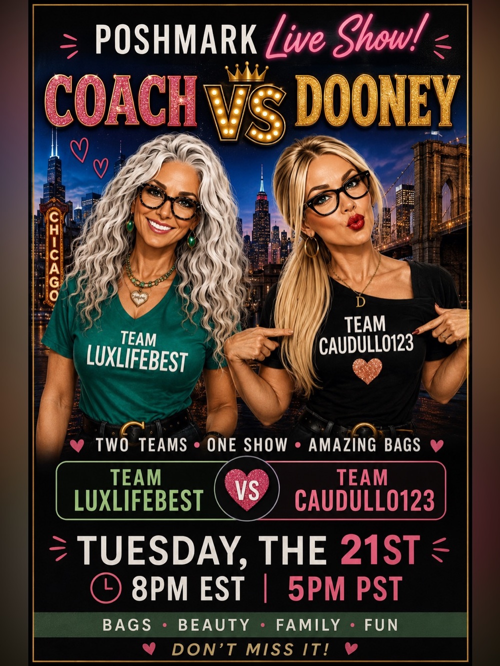 Coach vs Dooney! Gina vs Jennie THURSDAY JULY 21st 5pm PT / 8pm ET